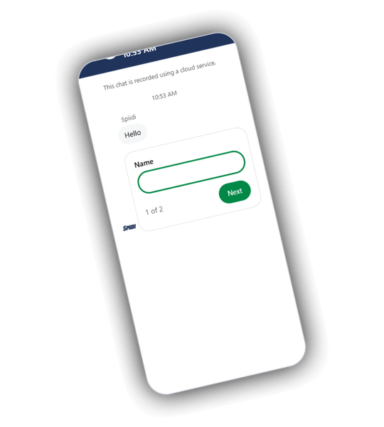 Spiidi Casino kontaktside med support e post og live chat prompt
